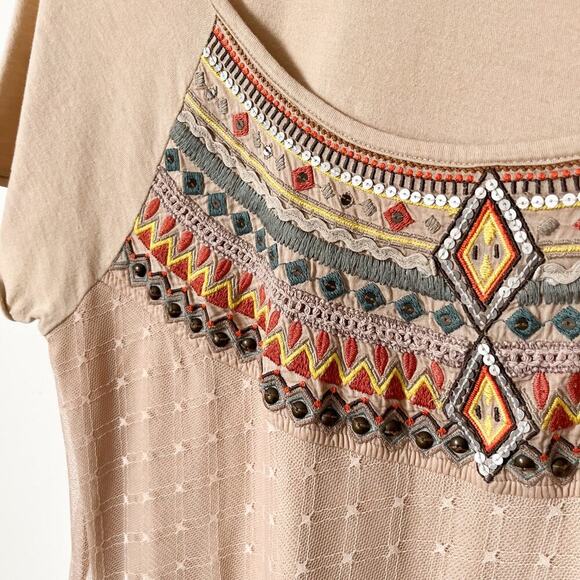 Anthropologie Lilka Embroidered Tulle Sequin Beaded Tee Top Womens Medium Boho - Picture 6 of 16